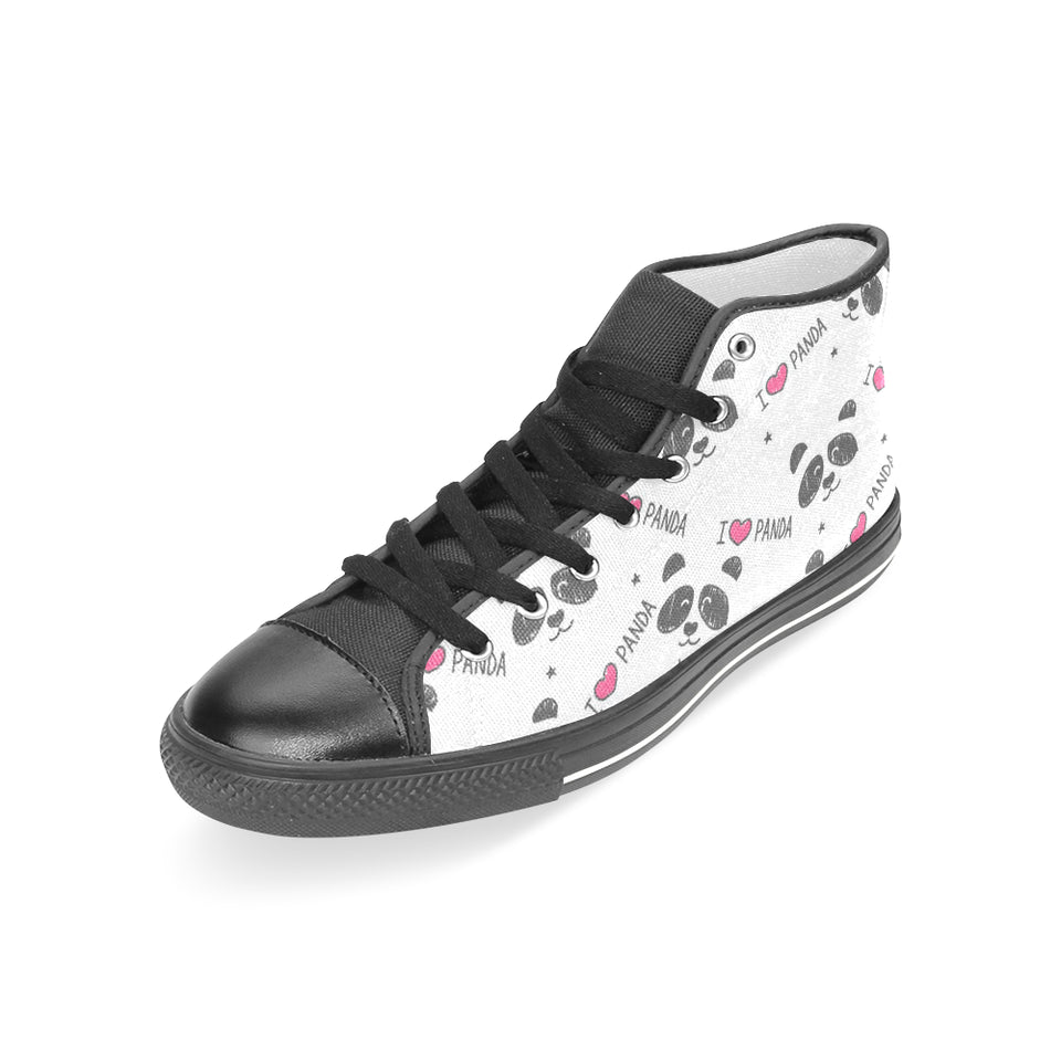 Hand Drawn faces of pandas pattern Women's High Top Canvas Shoes Black