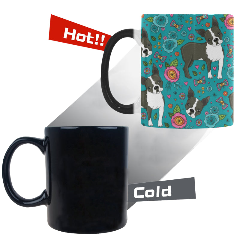 Boston terrier beautiful flower pattern Morphing Mug Heat Changing Mug