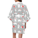 Cute polar bear christmas snow pattern Women's Short Kimono Robe
