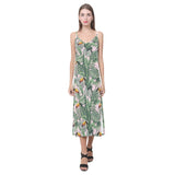 Toucan tropical green jungle palm pattern V-Neck Open Fork Long Dress