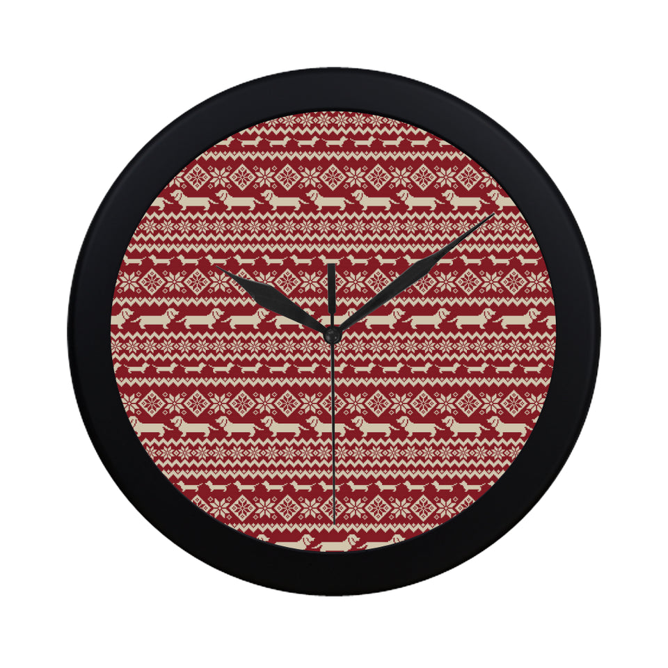 Dachshund Nordic pattern Elegant Black Wall Clock
