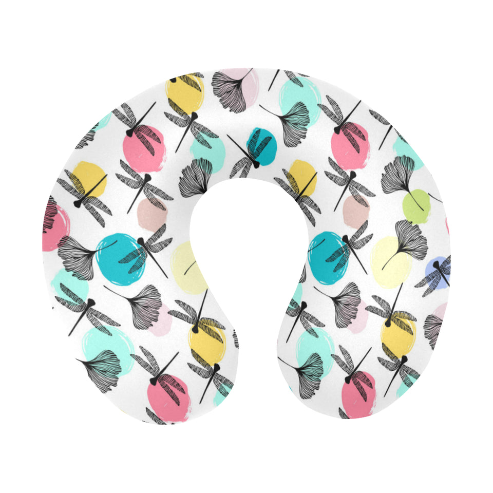 Dragonflies ginkgo leaves pattern U-Shaped Travel Neck Pillow