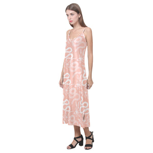 Snake lilies flower pattern V-Neck Open Fork Long Dress
