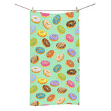 Colorful donut pattern green background Bath Towel