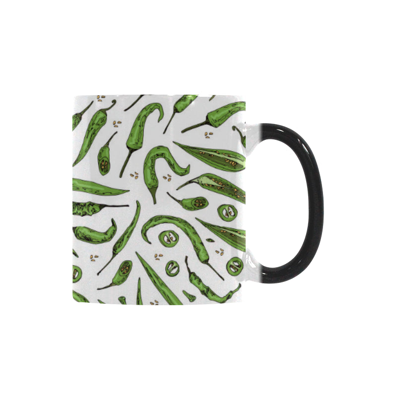 Hand drawn sketch style green Chili peppers patter Morphing Mug Heat Changing Mug