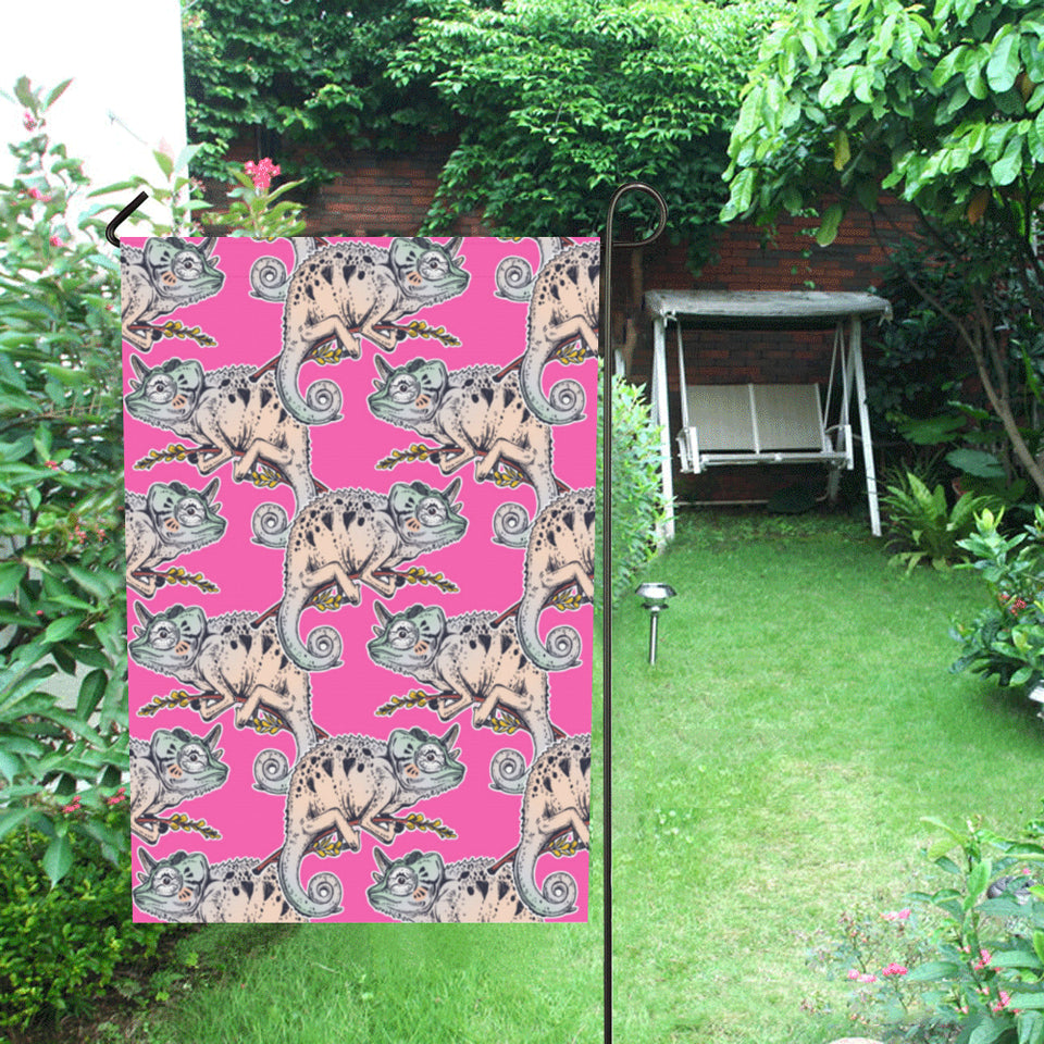 Chameleon lizard pattern pink background House Flag Garden Flag