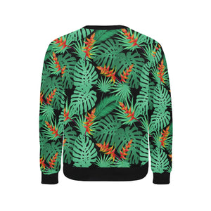 heliconia flower palm monstera leaves black backgr Men's Crew Neck Sweatshirt