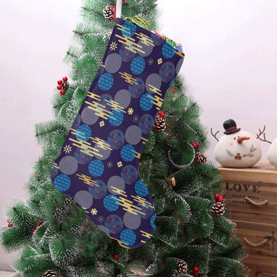 Blue japanese pattern cloud wave flower Christmas Stocking