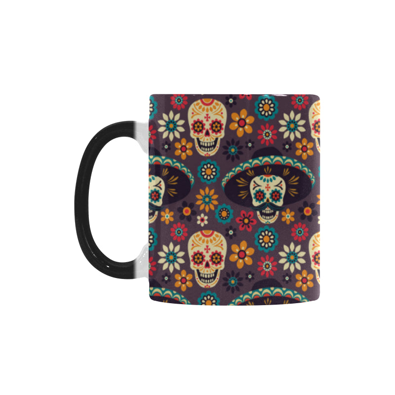 Sugar skulls flower maxican pattern Morphing Mug Heat Changing Mug