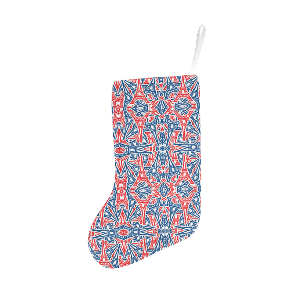 Blue Red Eiffel Tower Pattern Print Design 02 Christmas Stocking