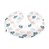 Black Gray Cream coral ginkgo leaves pattern U-Shaped Travel Neck Pillow