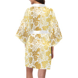 Gold grape pattern Women's Short Kimono Robe