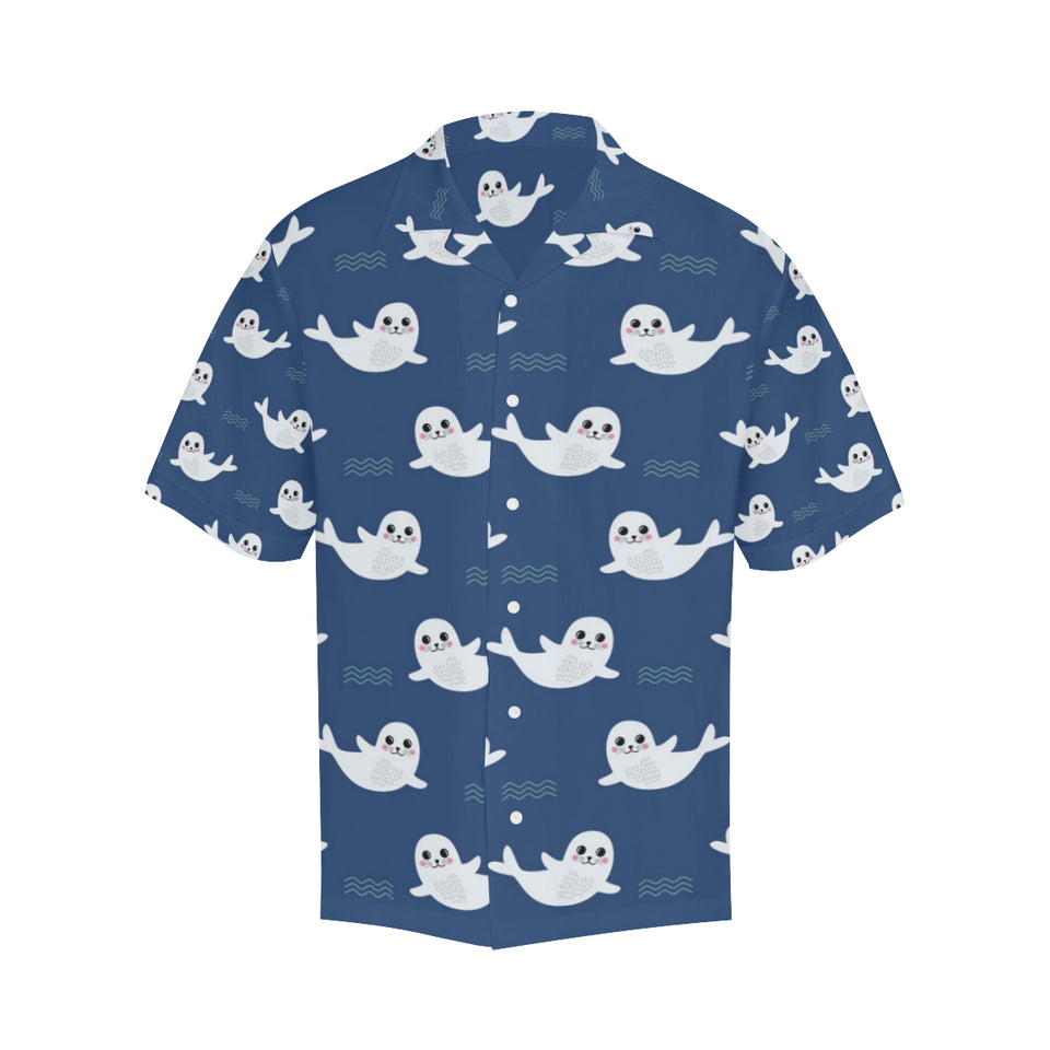Cute white baby sea lion seal pattern Men's All Over Print Hawaiian Shirt