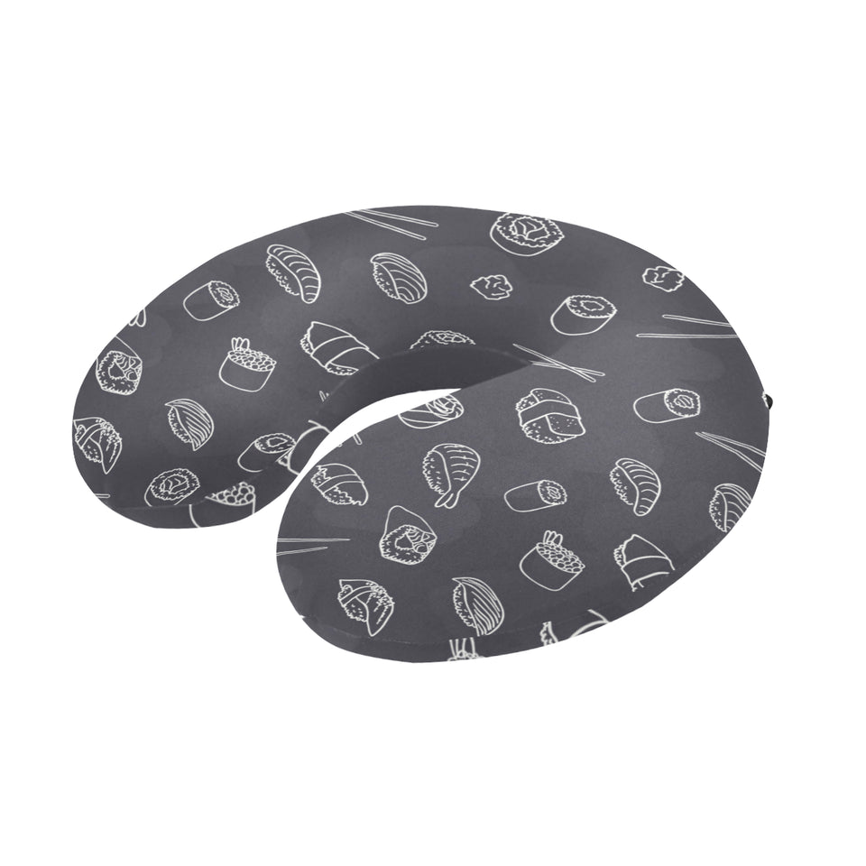 sushi pattern black background U-Shaped Travel Neck Pillow