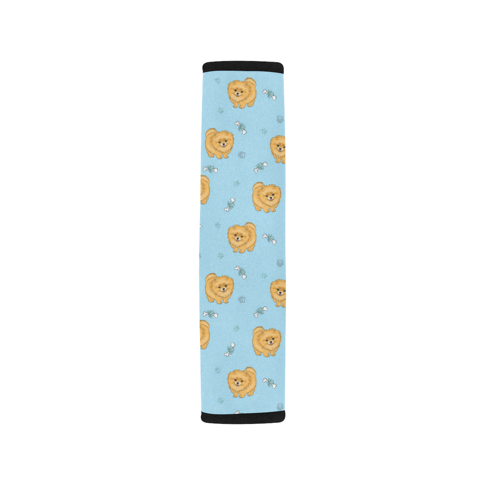 Brown cute pomeranian blue blackground Car Seat Belt Cover