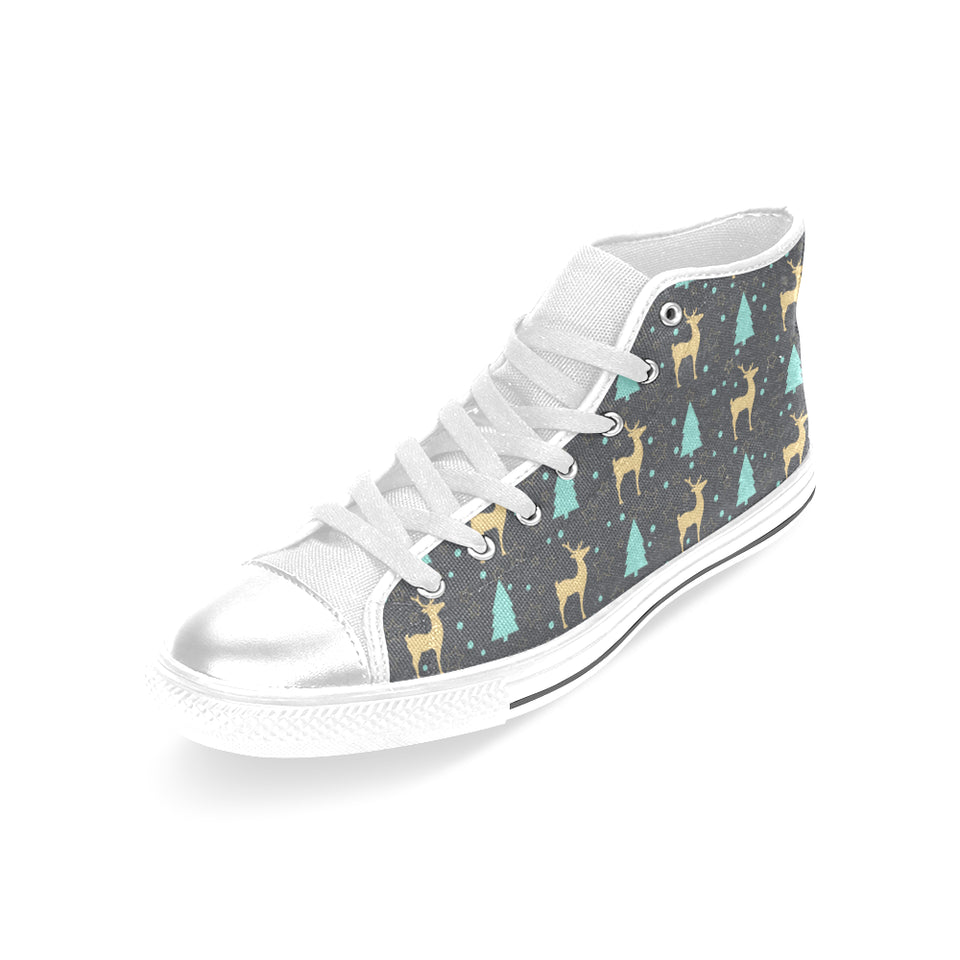 Deers star tree pattern Women's High Top Canvas Shoes White