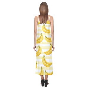 Banana pattern blackground V-Neck Open Fork Long Dress