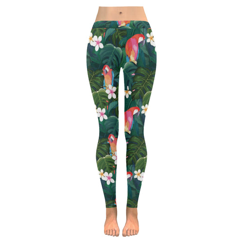 Parrot Palm tree leaves flower hibiscus pattern Women's Legging Fulfilled In US