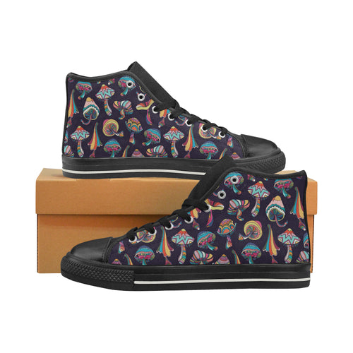 Colorful mushroom pattern Women's High Top Canvas Shoes Black
