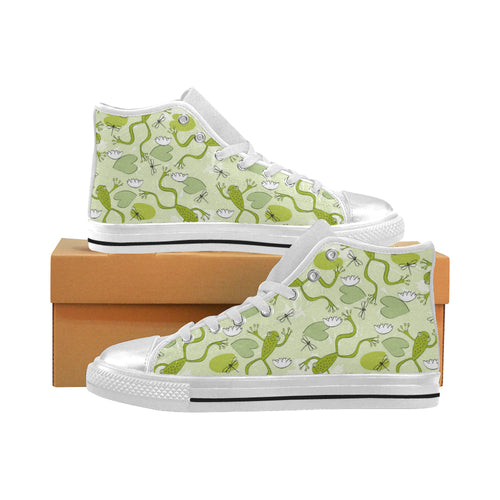 Cute frog dragonfly pattern Women's High Top Canvas Shoes White