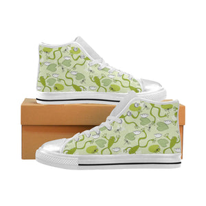 Cute frog dragonfly pattern Women's High Top Canvas Shoes White