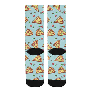 Hand drawn pizza blue background Crew Socks