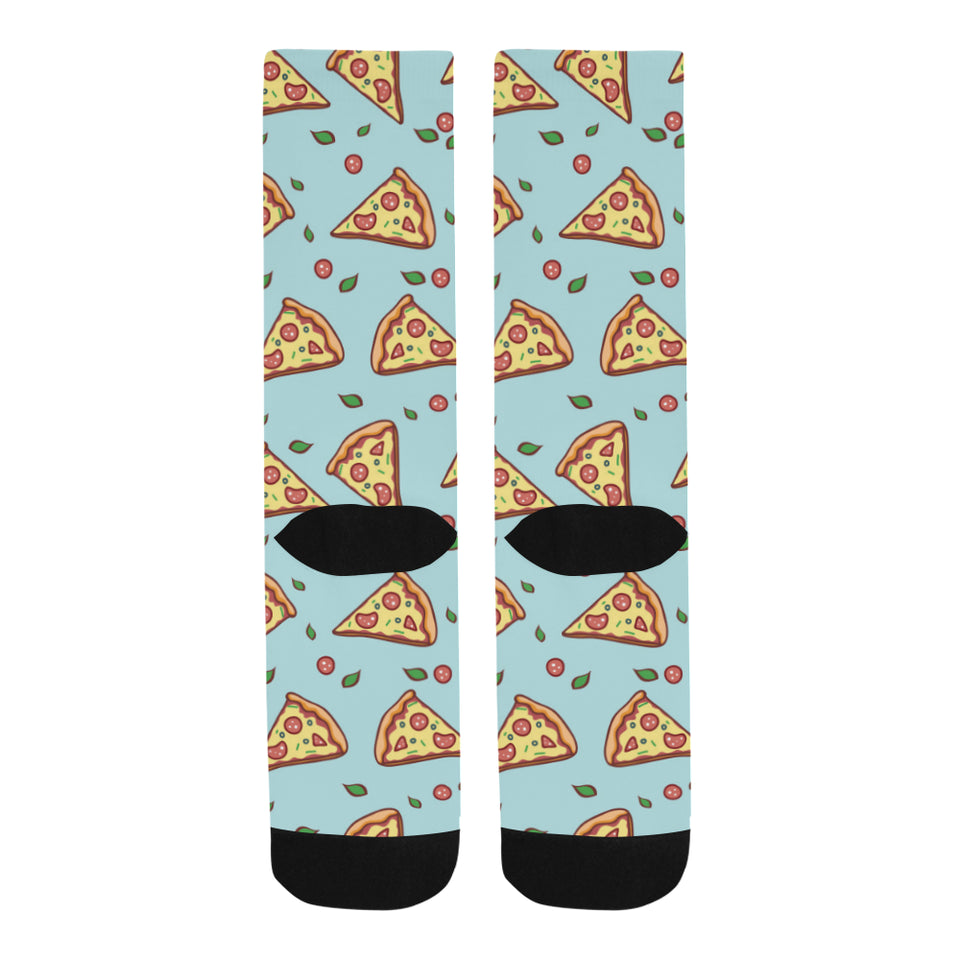 Hand drawn pizza blue background Crew Socks