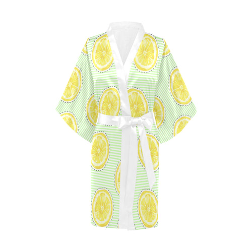 slice of lemon pattern Women's Short Kimono Robe
