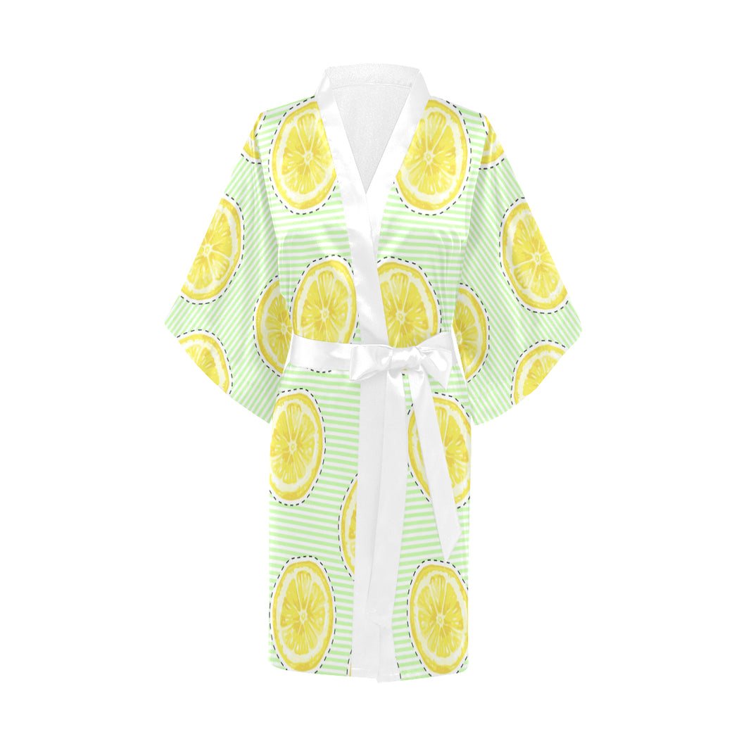 slice of lemon pattern Women's Short Kimono Robe