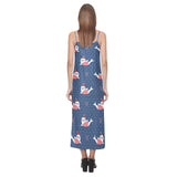 Cute sea lion seal christmas hat candy cane heart V-Neck Open Fork Long Dress