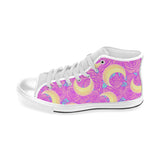 Moon pink rose background Men's High Top Canvas Shoes White