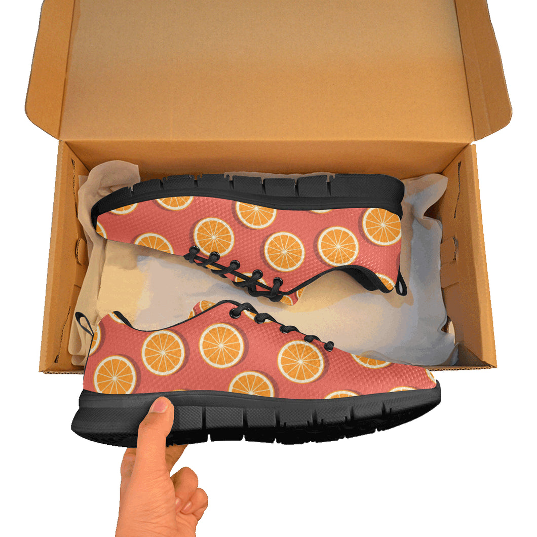 Oranges pattern red background Women's Sneaker Shoes