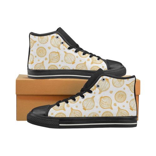 hand drawn onion pattern Women's High Top Canvas Shoes Black