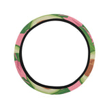 Avocado slices leaves pink back ground Car Steering Wheel Cover