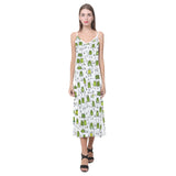 Sketch funny frog pattern V-Neck Open Fork Long Dress