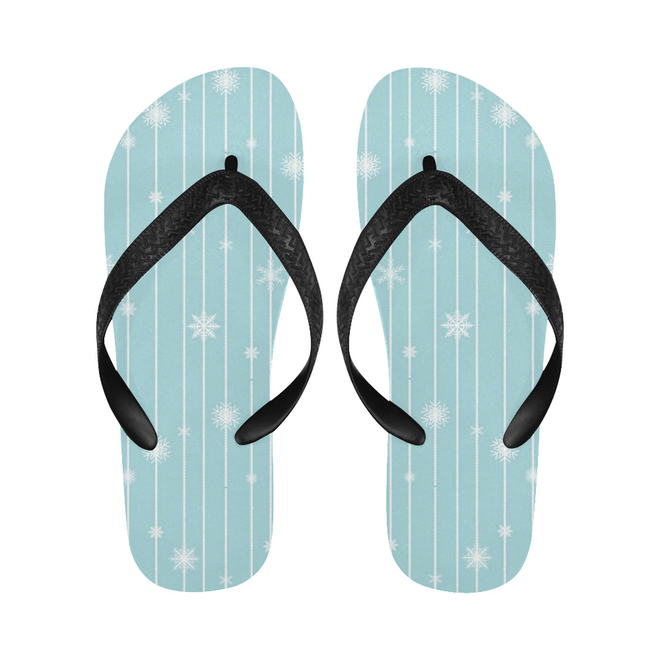 Snowflake pattern blue stripe background Unisex Flip Flops