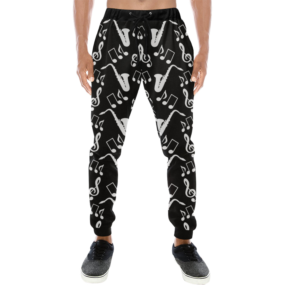 Saxophone music notes treble clef black white them Unisex Casual Sweatpants