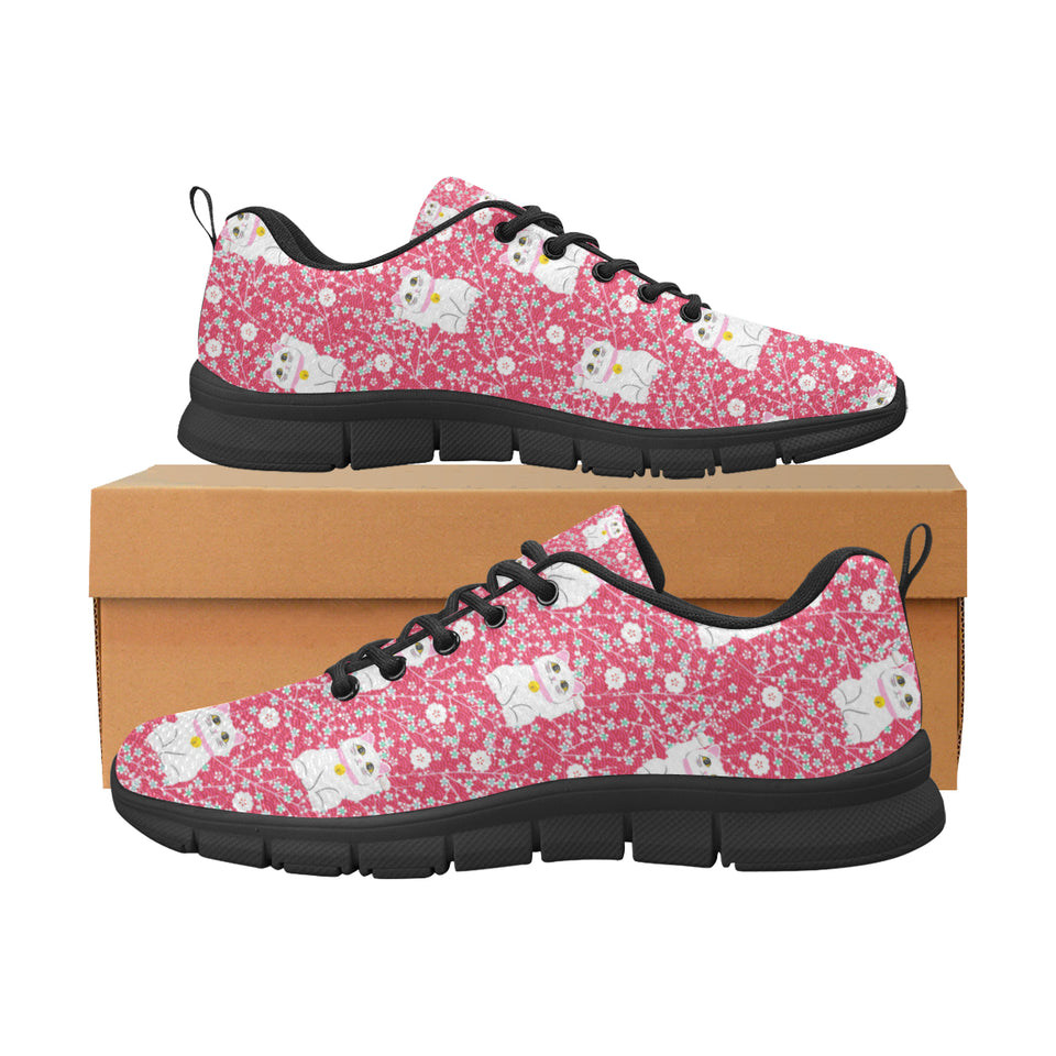 Maneki neko cat sakura pink background Men's Sneaker Shoes