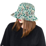 Cute sloths tropical palm leaves white background Unisex Bucket Hat