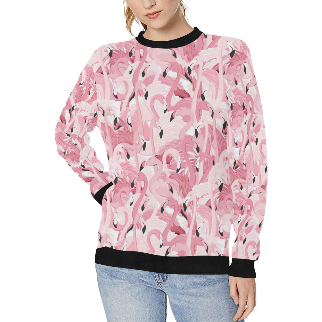 Pink flamingos pattern background Women's Crew Neck Sweatshirt