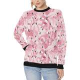 Pink flamingos pattern background Women's Crew Neck Sweatshirt