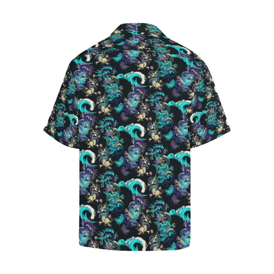 Dragon sea wave pattern Men's All Over Print Hawaiian Shirt