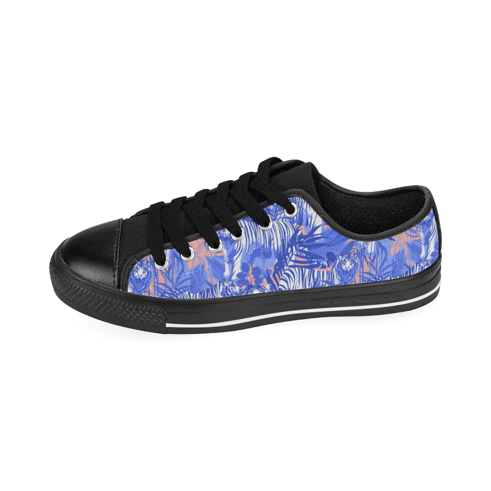 white bengal tigers pattern Men's Low Top Canvas Shoes Black
