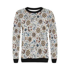 Cute nautical steering wheel anchor pattern Women's Crew Neck Sweatshirt