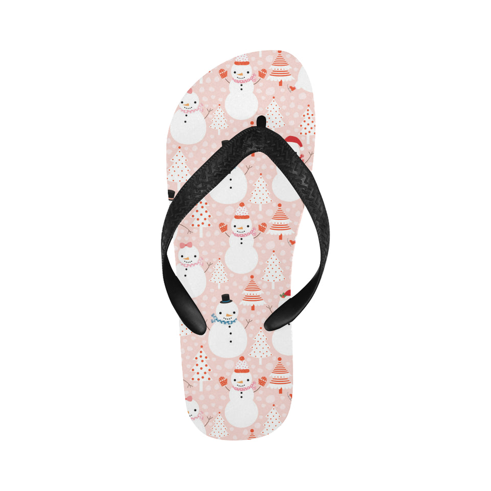 Cute snowman christmas tree snowpink background Unisex Flip Flops