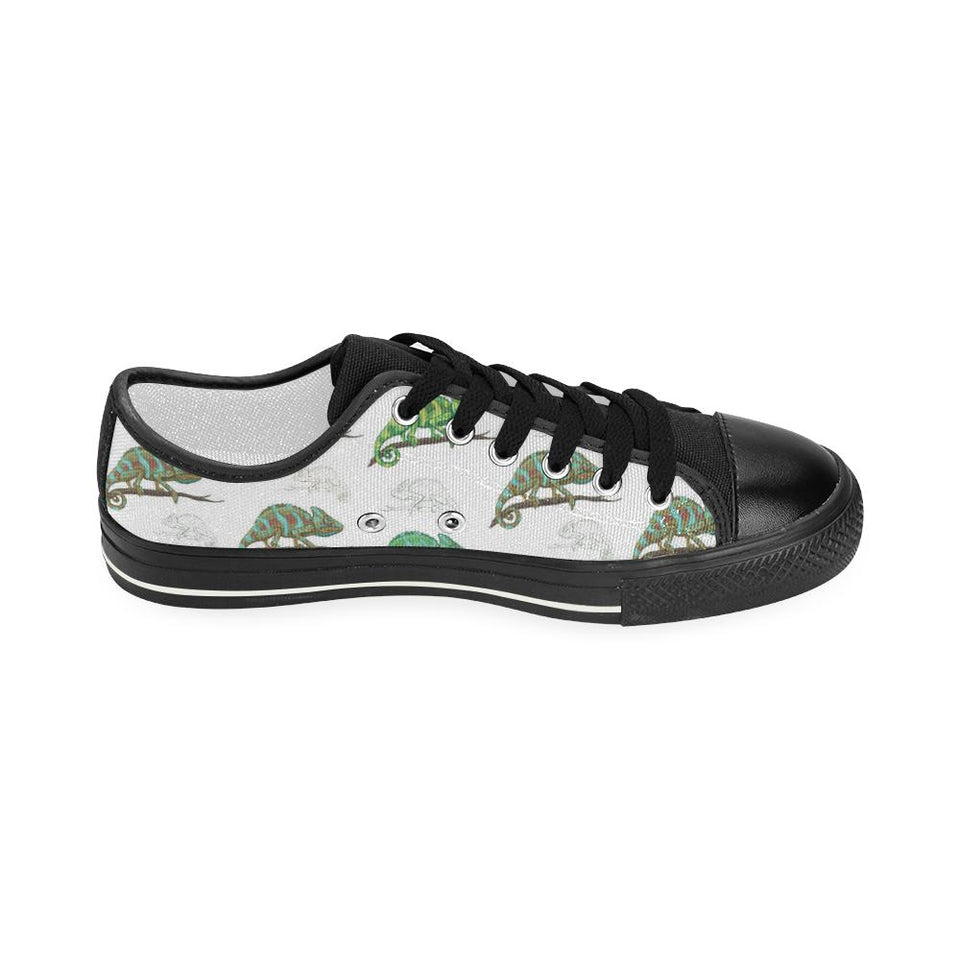Chameleon lizard pattern Kids' Boys' Girls' Low Top Canvas Shoes Black