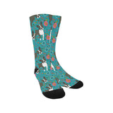 Boston terrier beautiful flower pattern Crew Socks
