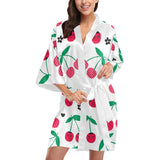 cherry pattern white background Women's Short Kimono Robe