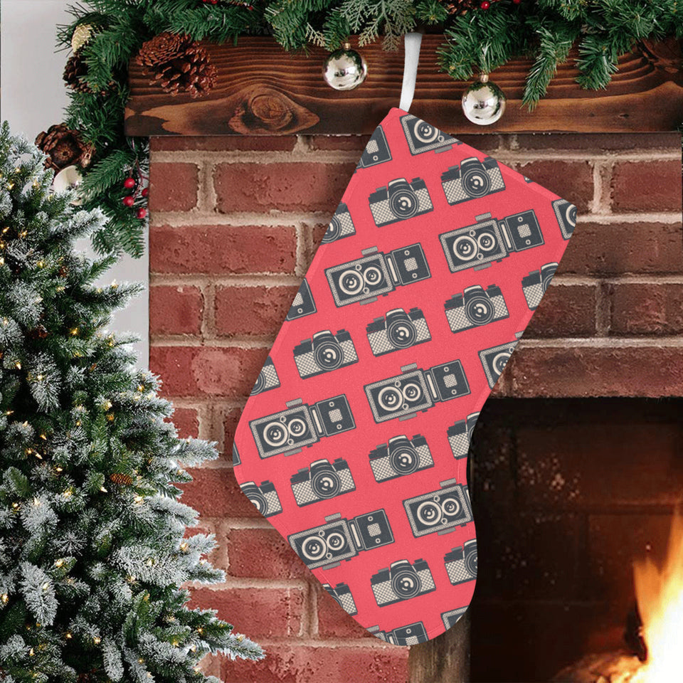 Camera Pattern Print Design 05 Christmas Stocking