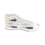 Whale dot pattern Men's High Top Canvas Shoes White